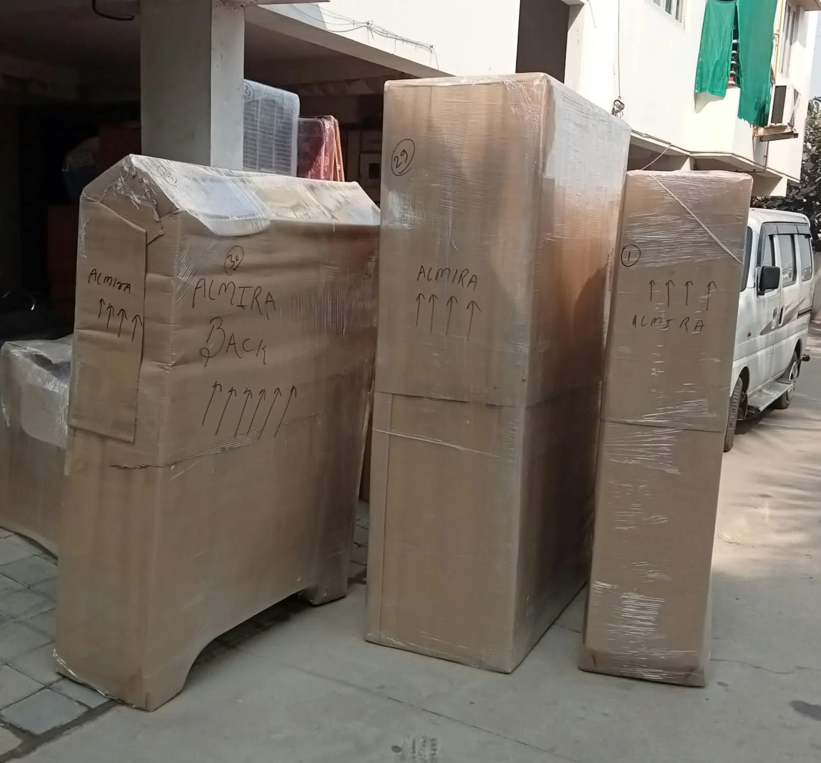 Numbered Wooden Almirah Protective Wrap - Jalsa Packers & Movers Vadodara